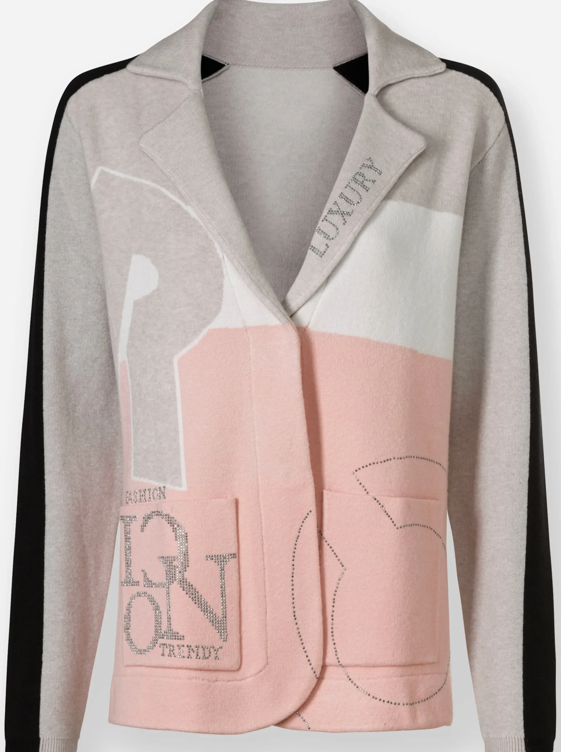 Strickjacken|heine Jacquardstrickjacke mit Reverskragen hellgrau-ecru-gemustert