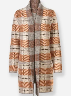 Strickjacken|heine Jacquardstrickjacke mit Schalkragen sand-braun-gemustert