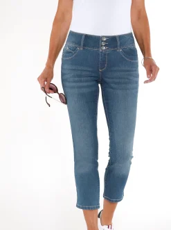 Basics| 7/8-Jeans mit breitem 3-Knopf-Bund blue-stone-washed