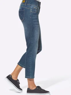 Basics| 7/8-Jeans mit breitem 3-Knopf-Bund blue-stone-washed
