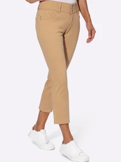 Basics| 7/8-Jeans mit breitem 3-Knopf-Bund camel