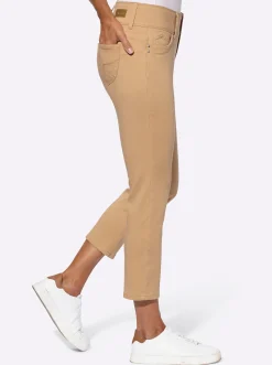 Basics| 7/8-Jeans mit breitem 3-Knopf-Bund camel