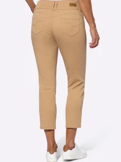 Basics| 7/8-Jeans mit breitem 3-Knopf-Bund camel