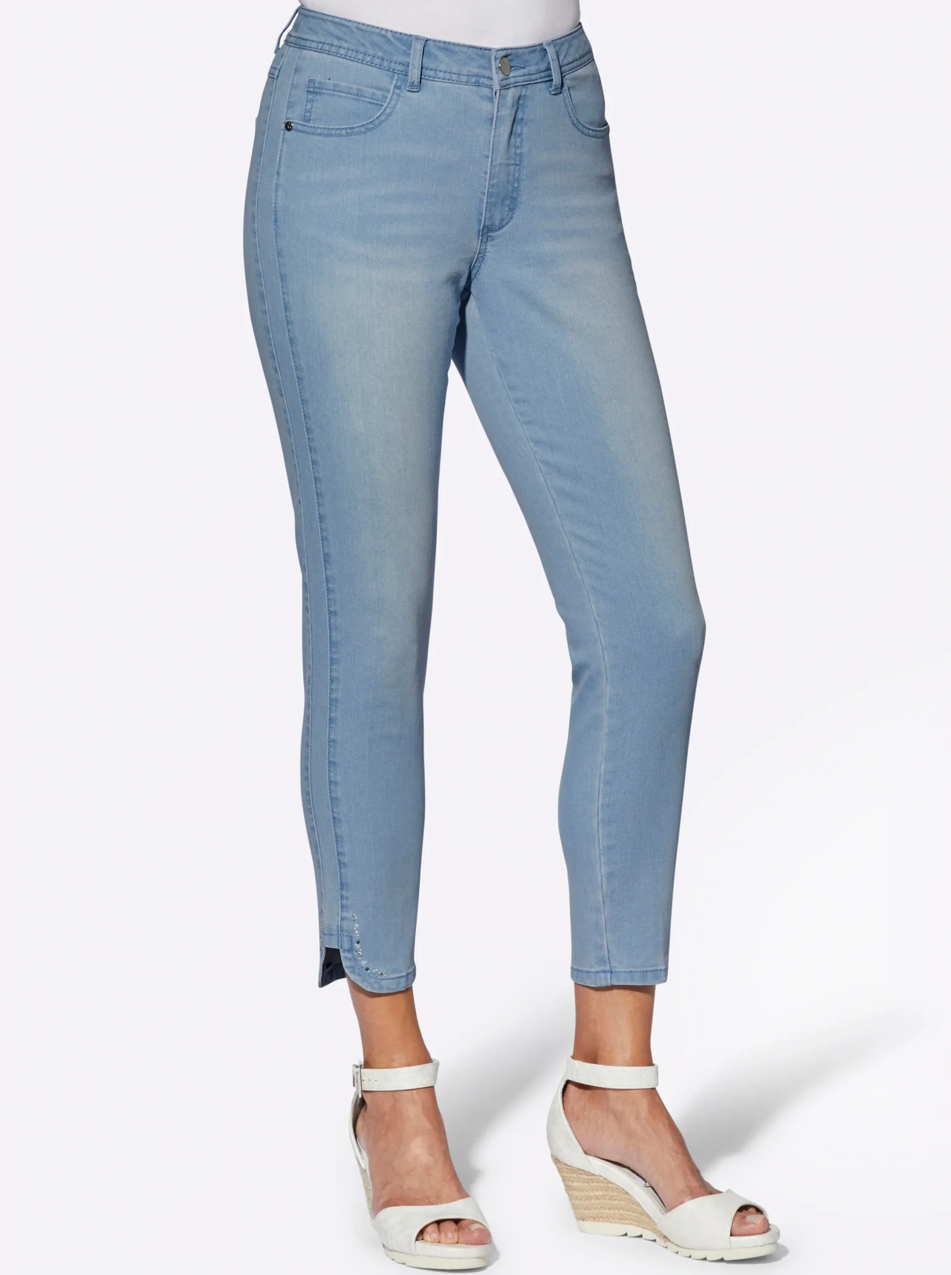 Jeans| 7/8-Jeans mit Glitzersteinchen an den Beinschlitzen blue-bleached