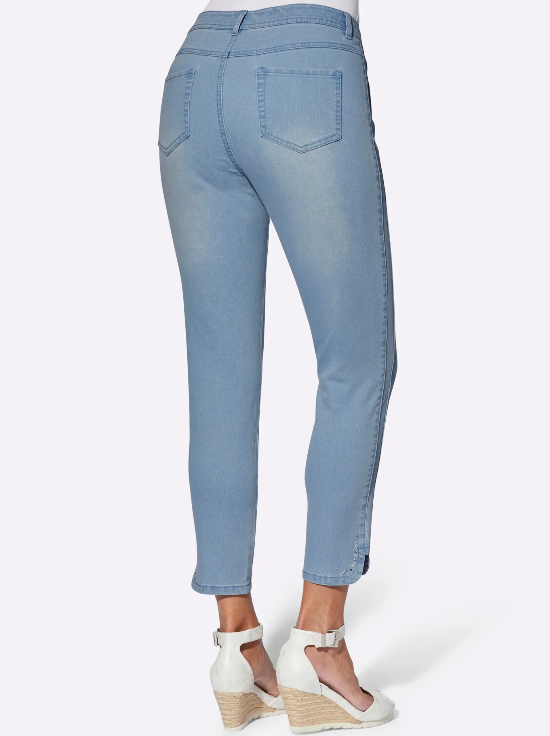 Jeans| 7/8-Jeans mit Glitzersteinchen an den Beinschlitzen blue-bleached