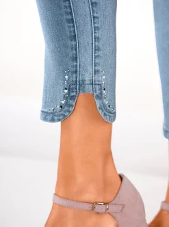 Jeans| 7/8-Jeans mit Glitzersteinchen an den Beinschlitzen blue-bleached