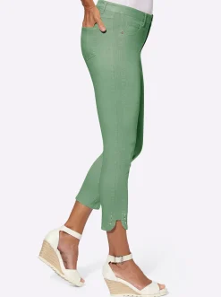 Strandmode|Jeans| 7/8-Jeans mit Glitzersteinchen an den Beinschlitzen eucalyptus