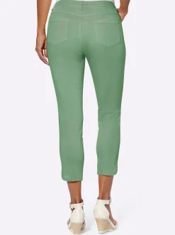Strandmode|Jeans| 7/8-Jeans mit Glitzersteinchen an den Beinschlitzen eucalyptus