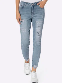 Jeans|heine Jeans mit Lettering blue-bleached