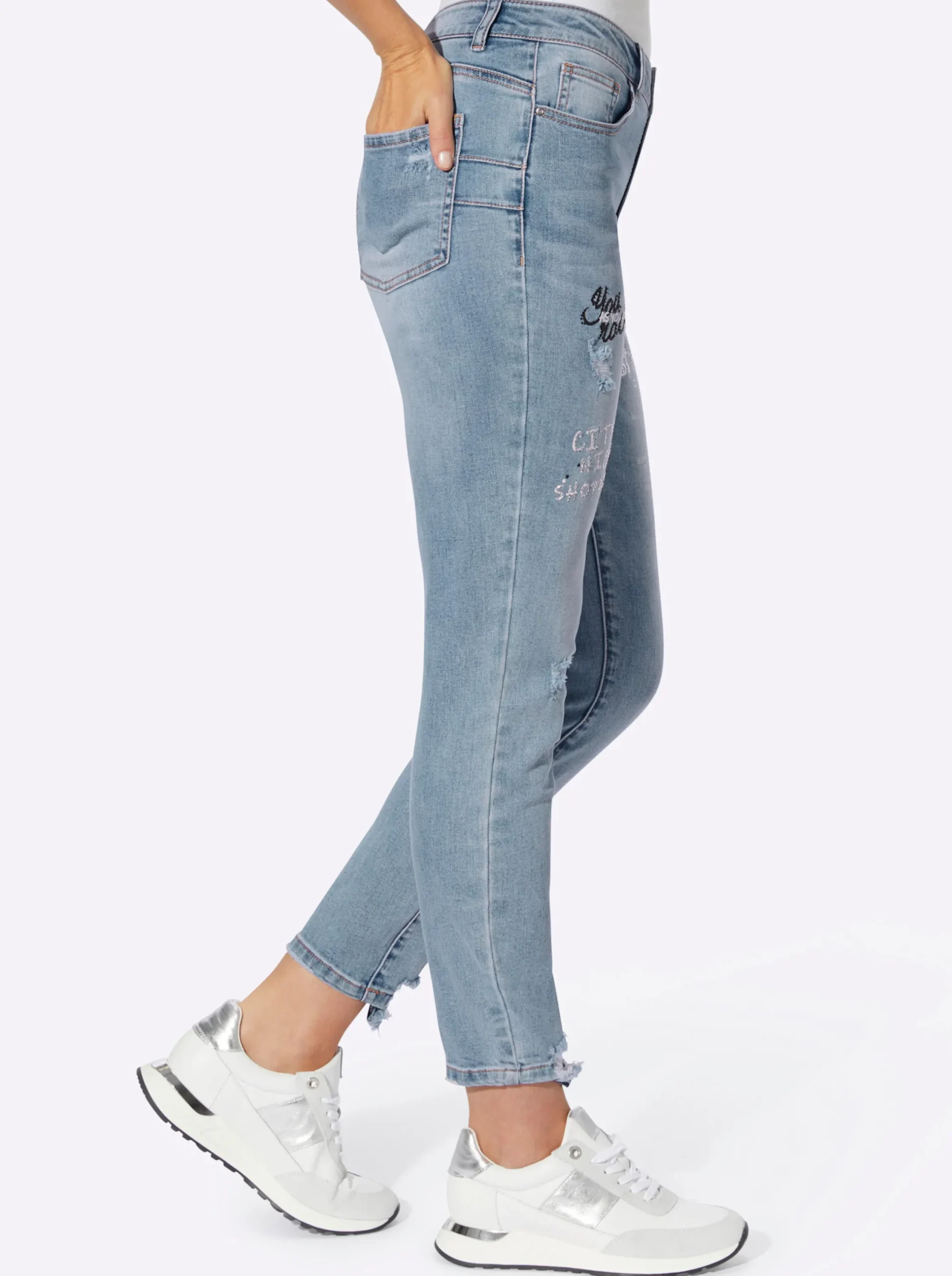 Jeans|heine Jeans mit Lettering blue-bleached
