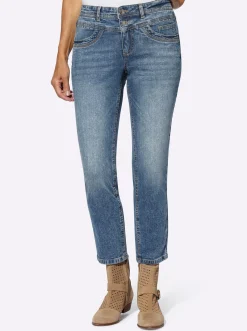 Jeans| 7/8-Jeans mit Nietenverzierung blue-stone-washed
