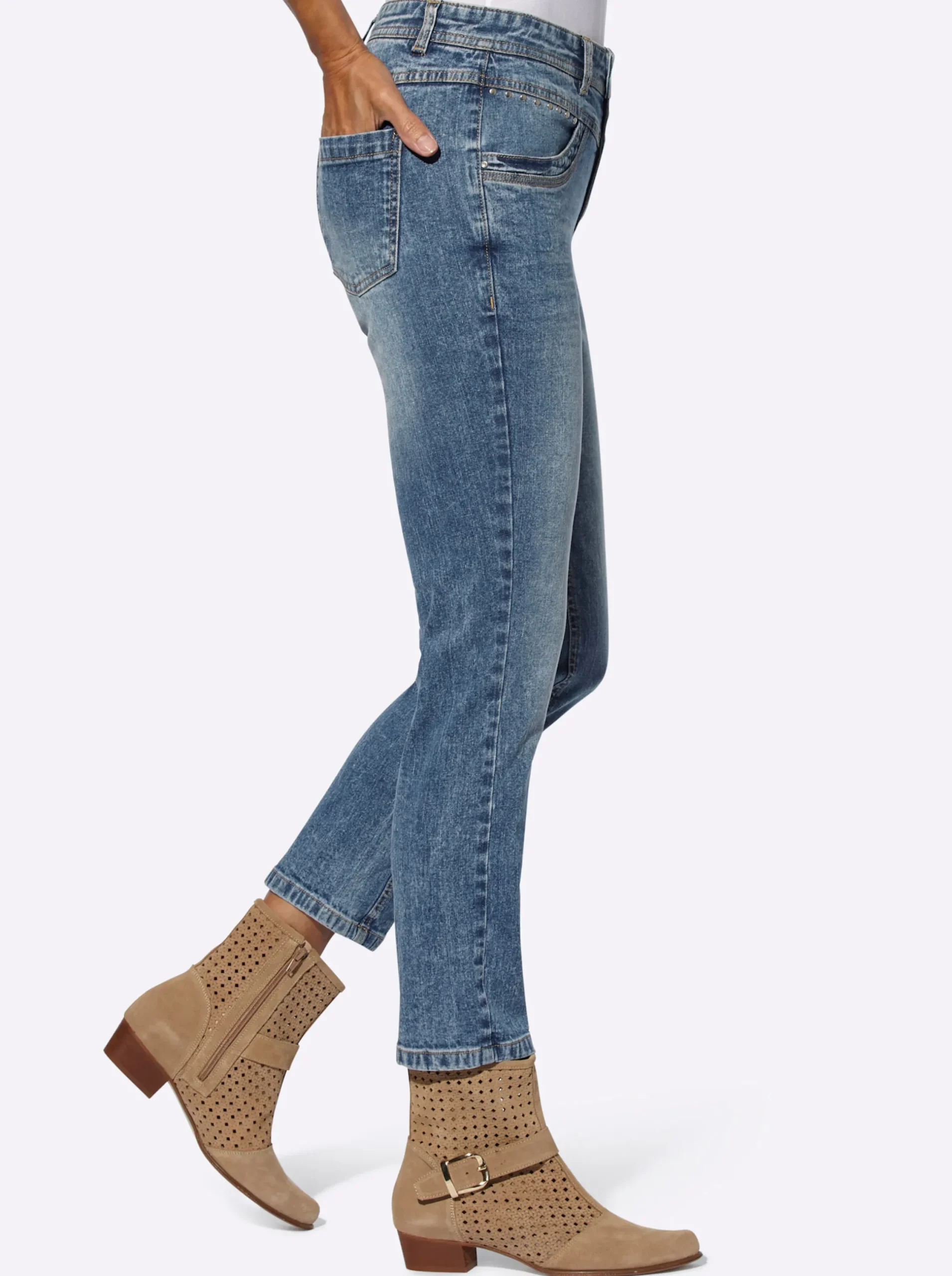 Jeans| 7/8-Jeans mit Nietenverzierung blue-stone-washed