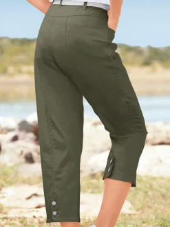 Strandmode|Jeans| 7/8-Jeans mit Schmuckknöpfen khaki