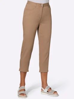 Strandmode| 7/8-Jeans mit Schmuckknöpfen cognac