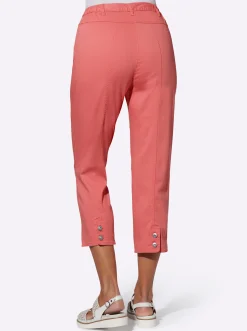 Jeans| 7/8-Jeans mit Schmuckknöpfen korallenrot