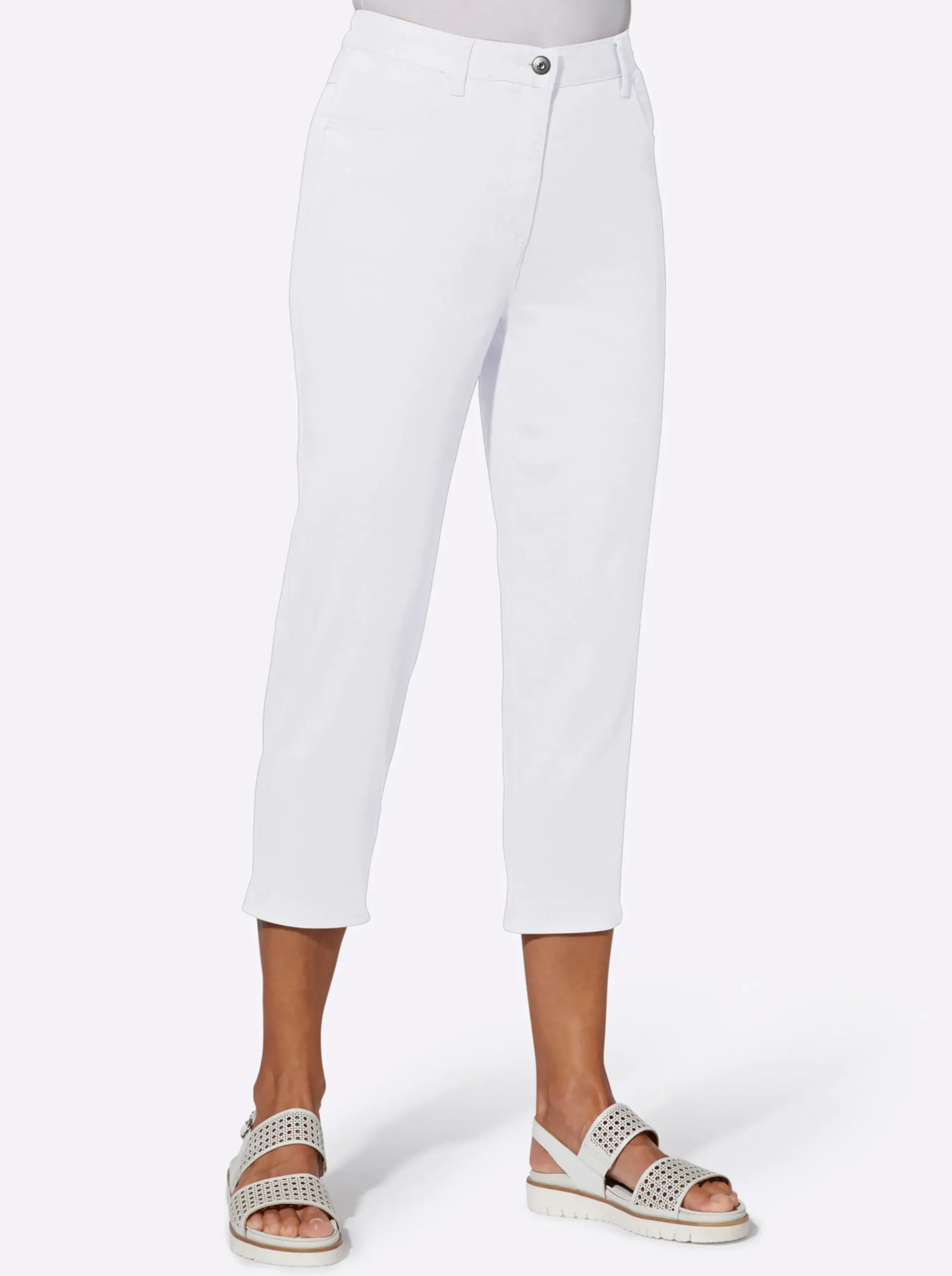 Strandmode|Jeans| 7/8-Jeans mit Schmuckknöpfen weiß