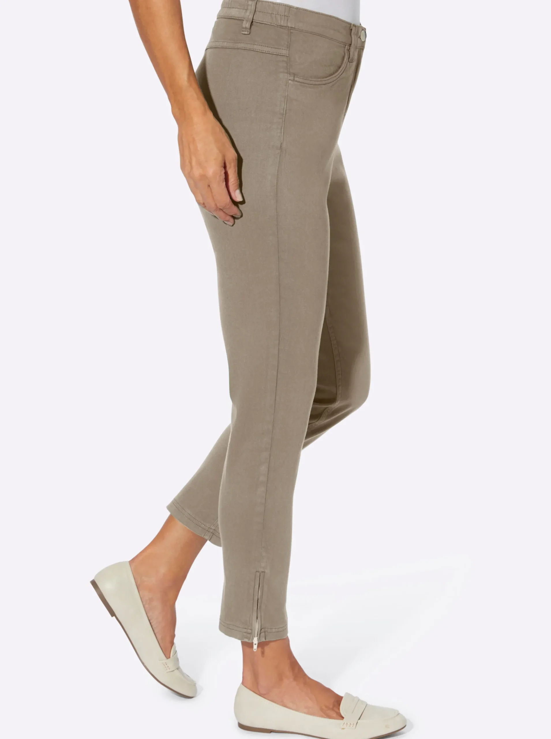 Jeans| 7/8-Jeans mit seitlichen Reißverschlüssen schlamm
