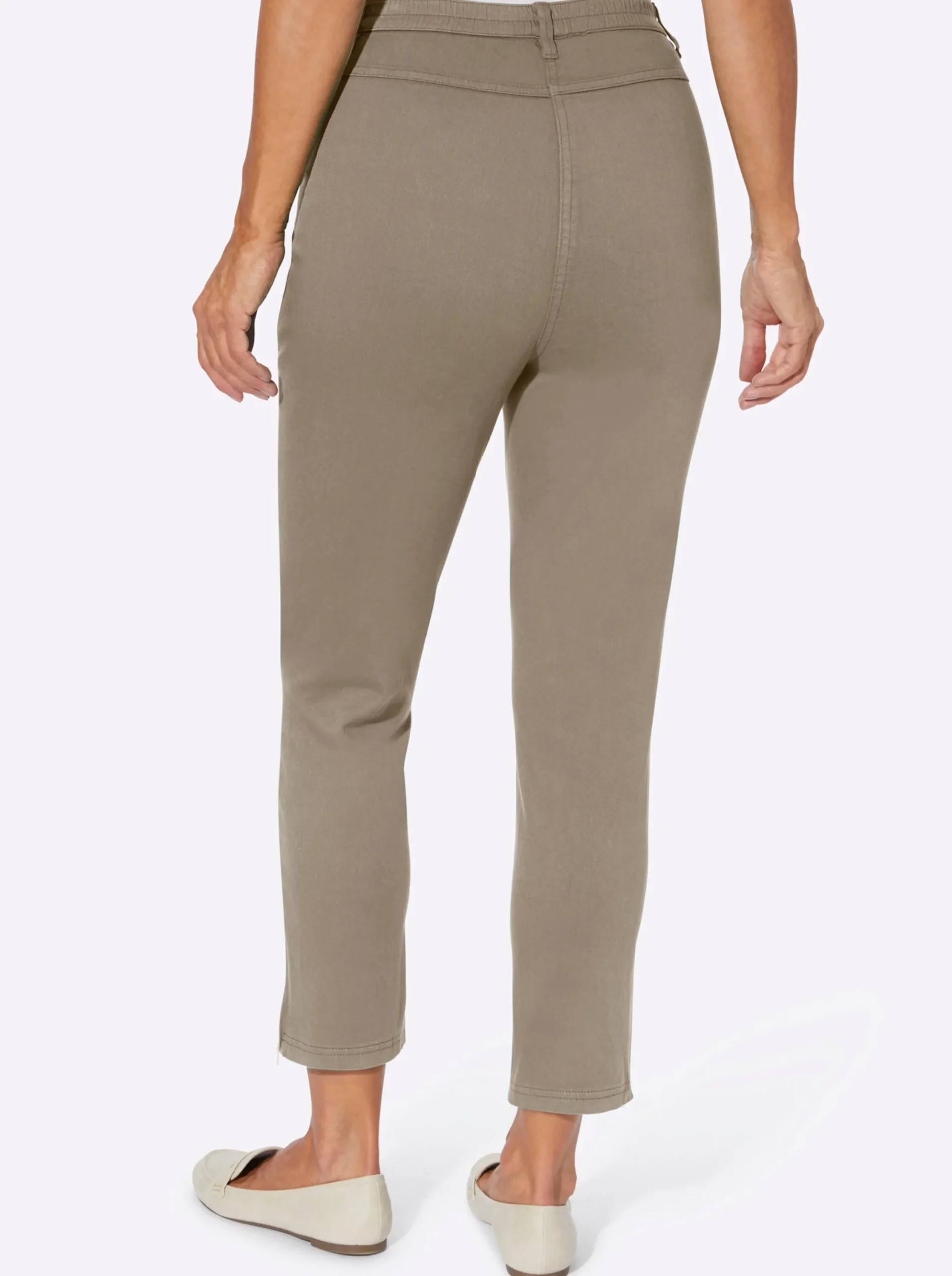 Jeans| 7/8-Jeans mit seitlichen Reißverschlüssen schlamm