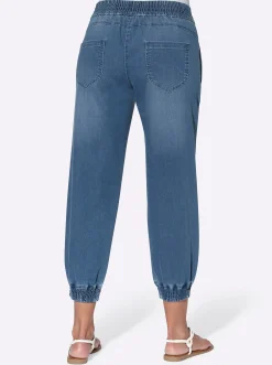 Jeans| 7/8-Jeans mit Smokpartie an Bund und Beinabschluss blue-bleached