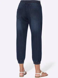 Jeans| 7/8-Jeans mit Smokpartie an Bund und Beinabschluss darkblue