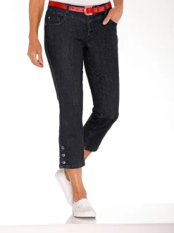 Jeans| 7/8-Jeans mit Zierknöpfen am Beinabschluss black-denim