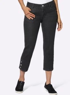 Jeans| 7/8-Jeans mit Zierknöpfen am Beinabschluss black-denim
