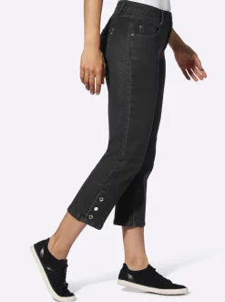 Jeans| 7/8-Jeans mit Zierknöpfen am Beinabschluss black-denim