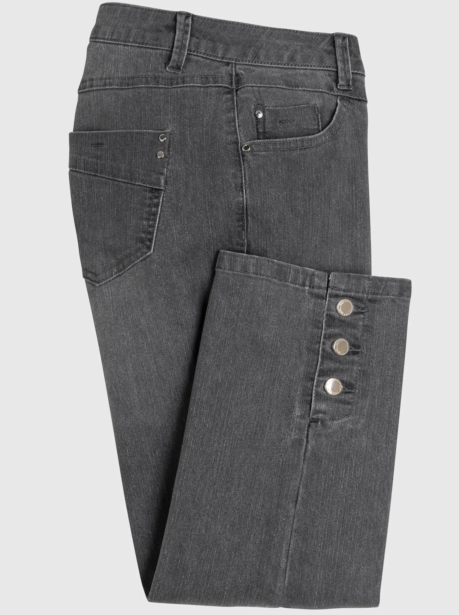 Jeans| 7/8-Jeans mit Zierknöpfen am Beinabschluss grey-denim