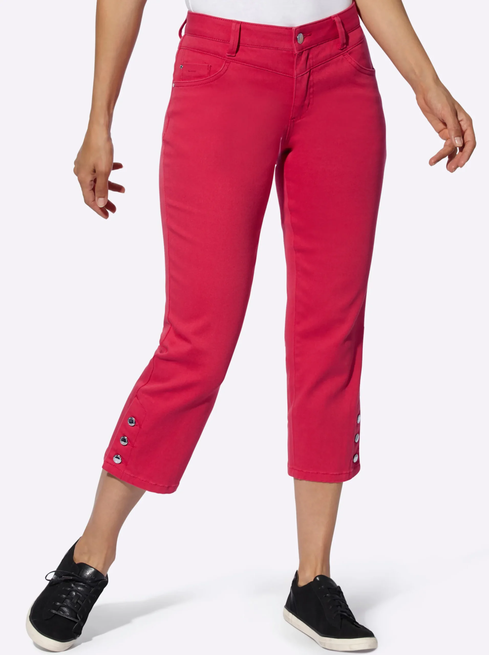 Jeans| 7/8-Jeans mit Zierknöpfen am Beinabschluss erdbeere
