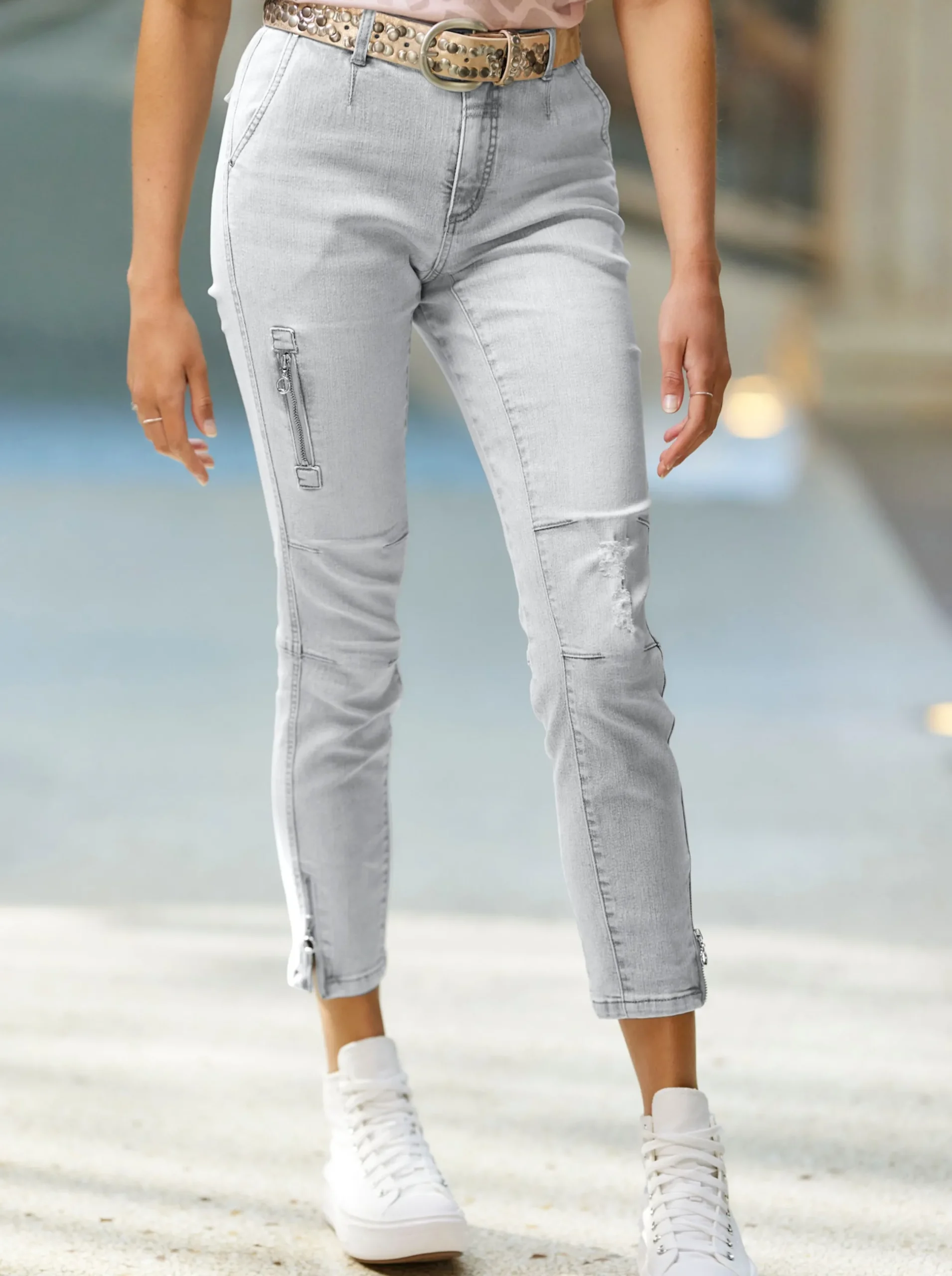 Strandmode|Jeans|heine Jeans mit Zipper-Applikation blue-bleached