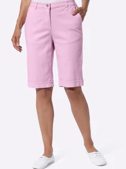 Basics| Jeansbermudas mit Dehnbund hinten rosé