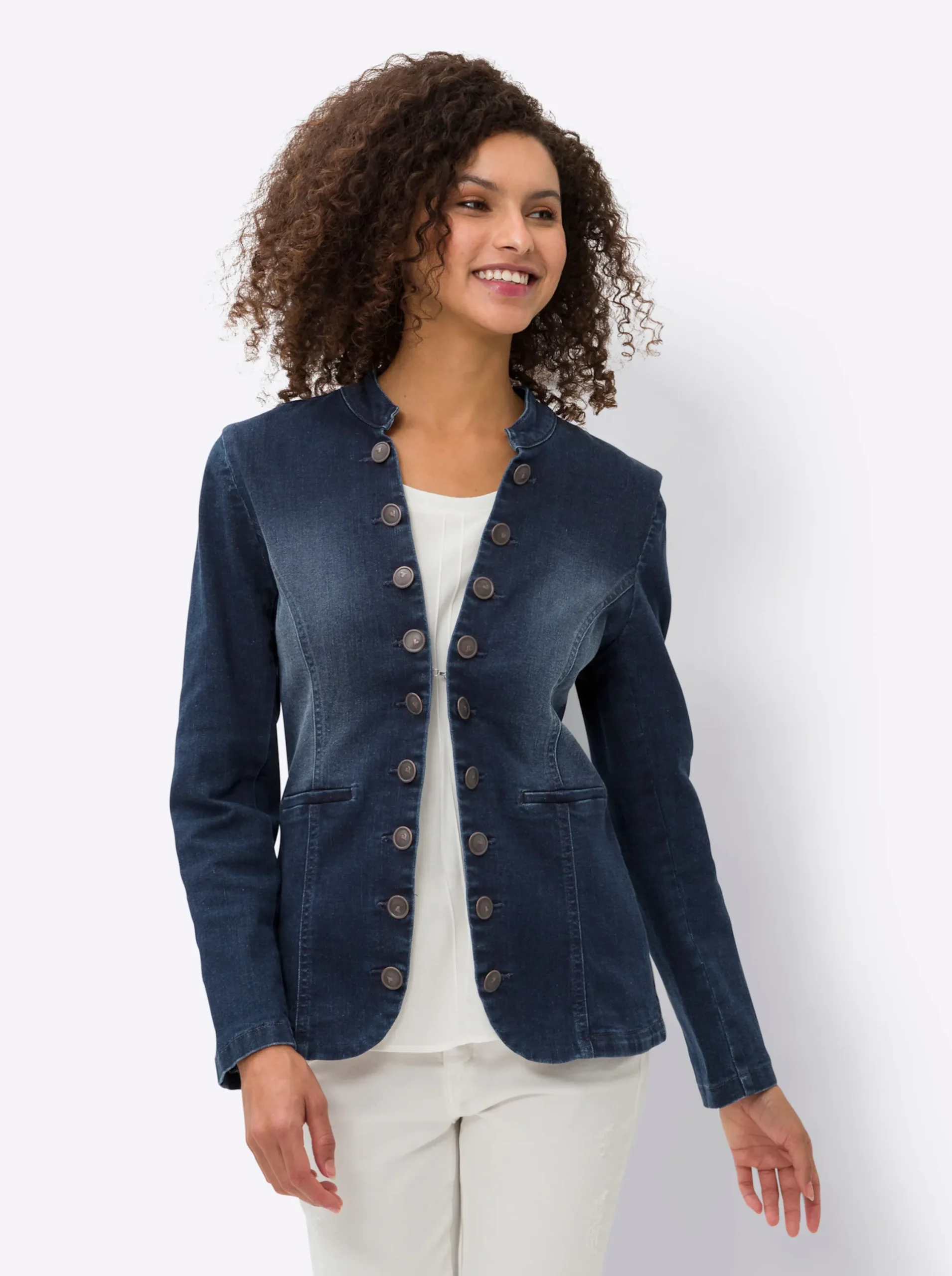 Jacken|Blazer|heine Jeansblazer mit Häkchenverschluss darkblue-stone-washed