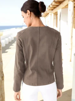 Blazer| Jeansblazer mit Zier-Reißverschlüssen taupe