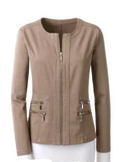 Blazer| Jeansblazer mit Zier-Reißverschlüssen taupe