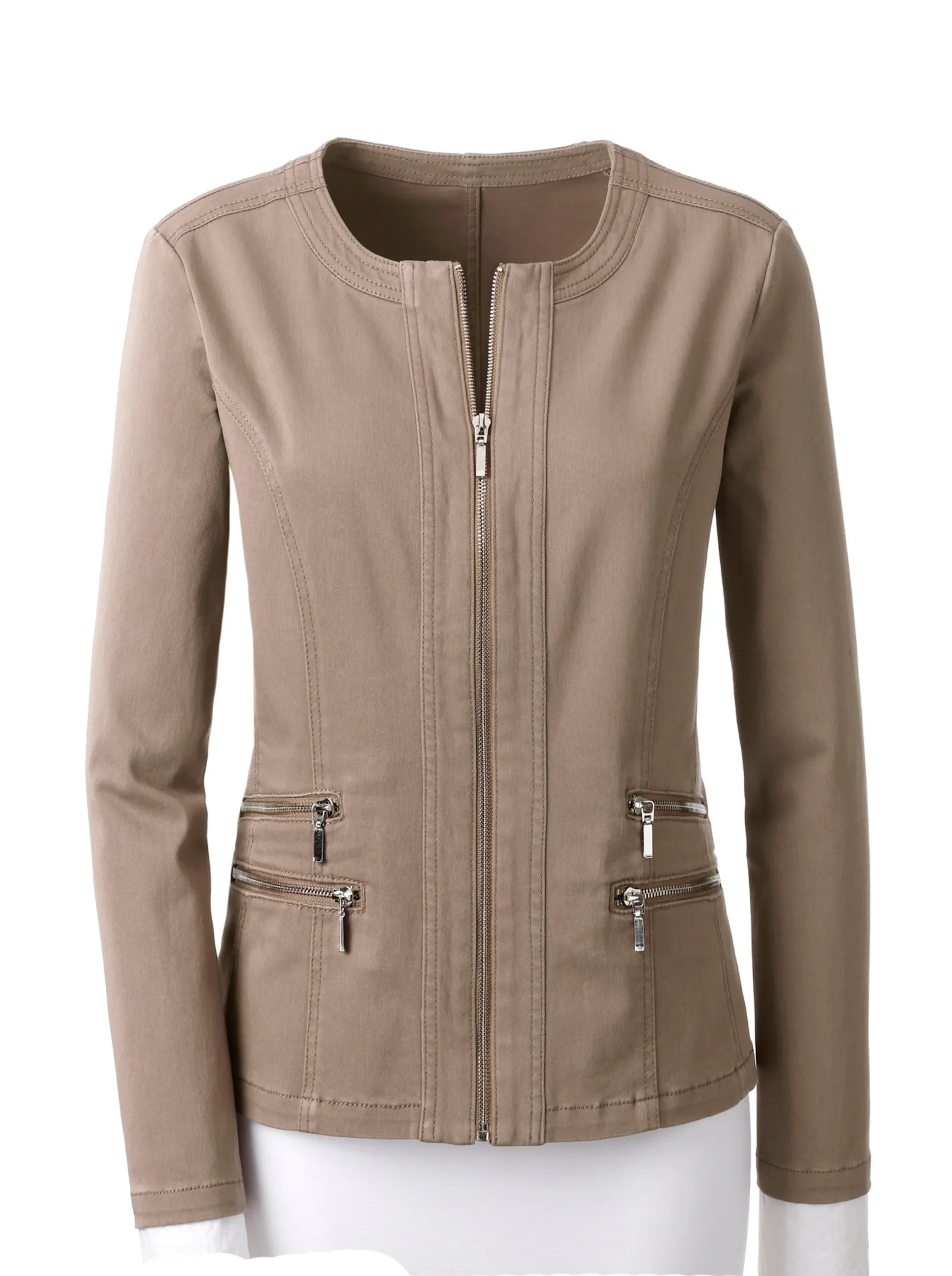 Blazer| Jeansblazer mit Zier-Reißverschlüssen taupe
