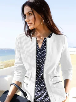 Jacken|Blazer| Jeansblazer mit Zier-Reißverschlüssen wollweiß
