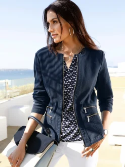 Jacken| Jeansblazer mit Zier-Reißverschlüssen marine