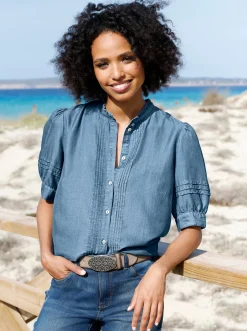 Blusen|heine Jeansbluse mit Puffärmeln blue-bleached