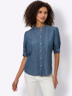 Blusen|heine Jeansbluse mit Puffärmeln blue-bleached