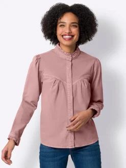 Blusen|heine Jeansbluse mit Rüschen hortensie