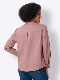 Blusen|heine Jeansbluse mit Rüschen hortensie