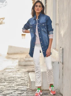 Jacken|Blazer|heine Jeansjacke mit Fransen-Kante, Longform blue-stone-washed
