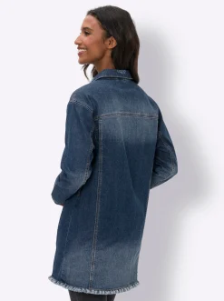 Jacken|Blazer|heine Jeansjacke mit Fransen-Kante, Longform blue-stone-washed