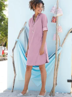Strandkleider|Kleider| Jeanskleid in Schlupfform rosé