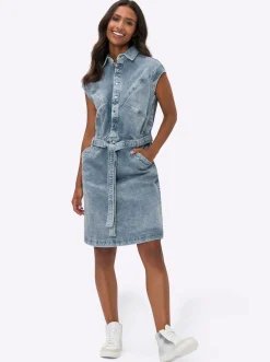 Kleider|heine Jeanskleid mit Druckknopf-Leiste blue-bleached