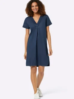 Kleider| Jeanskleid mit V-Ausschnitt, Baumwolle blue-stone-washed
