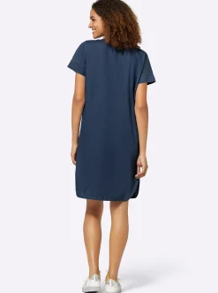 Kleider| Jeanskleid mit V-Ausschnitt, Baumwolle blue-stone-washed