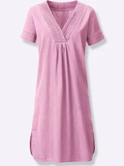 Strandkleider|Kleider| Jeanskleid mit V-Ausschnitt, Baumwolle rosé