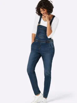 Jeans| Jeanslatzhose in Used-Optik blue-stone-washed