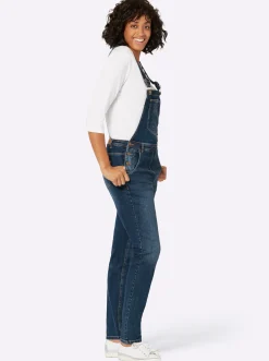 Jeans| Jeanslatzhose in Used-Optik blue-stone-washed